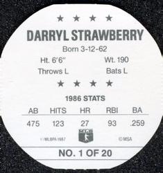 1987 Weis Winners Discs #1 Darryl Strawberry Back