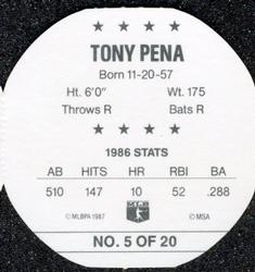 1987 Weis Winners Discs #5 Tony Pena Back