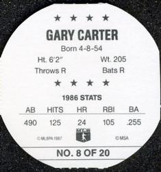 1987 Weis Winners Discs #8 Gary Carter Back