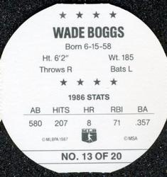 1987 Weis Winners Discs #13 Wade Boggs Back