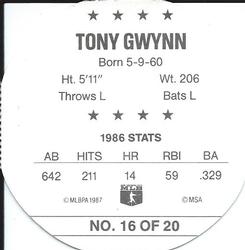 1987 Weis Winners Discs #16 Tony Gwynn Back