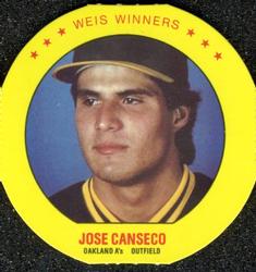 1987 Weis Winners Discs #17 Jose Canseco Front