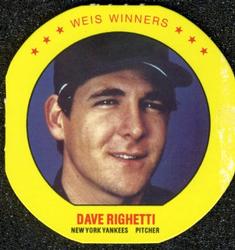 1987 Weis Winners Discs #20 Dave Righetti Front