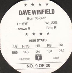 1987 Our Own Tea Discs #9 Dave Winfield Back