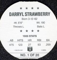 1987 Our Own Tea Discs #1 Darryl Strawberry Back