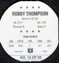 1987 Our Own Tea Discs #12 Robby Thompson Back