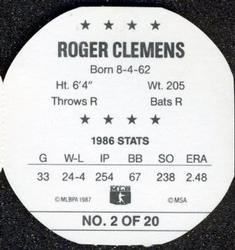 1987 Super Stars Discs #2 Roger Clemens Back