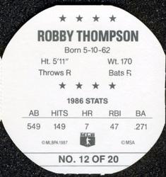 1987 Super Stars Discs #12 Robby Thompson Back