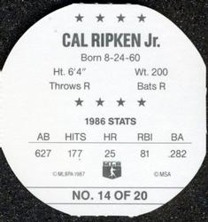 1987 Super Stars Discs #14 Cal Ripken Back