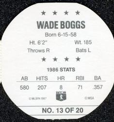1987 Key Food Discs #13 Wade Boggs Back