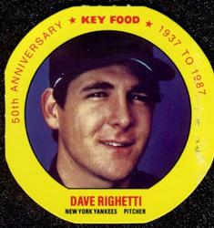 1987 Key Food Discs #20 Dave Righetti Front