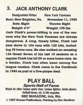 1988 Baseball Cards Magazine Repli-cards #3 Jack Clark Back