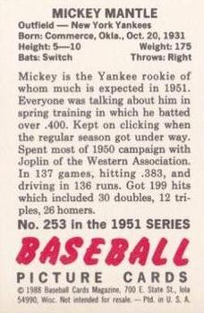 1988 Baseball Cards Magazine Repli-cards #253 Mickey Mantle Back