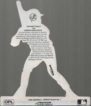 1988 Good Ideas Baseball Super Star Action Pop-Ups #1 Don Mattingly Back