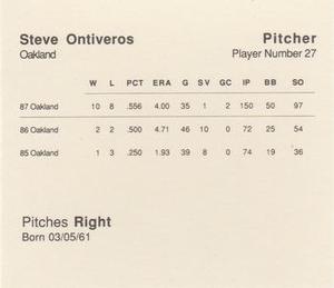 1988 Parker Bros. Starting Lineup Talking Baseball Oakland Athletics #27 Steve Ontiveros Back