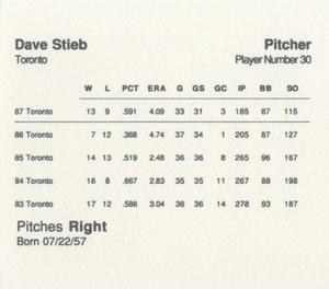 1988 Parker Bros. Starting Lineup Talking Baseball Toronto Blue Jays #30 Dave Stieb Back