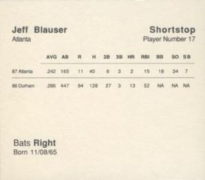 1988 Parker Bros. Starting Lineup Talking Baseball Atlanta Braves #17 Jeff Blauser Back