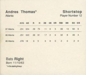 1988 Parker Bros. Starting Lineup Talking Baseball Atlanta Braves #12 Andres Thomas Back