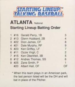 1988 Parker Bros. Starting Lineup Talking Baseball Atlanta Braves #NNO Starting Lineup Batting Order Front