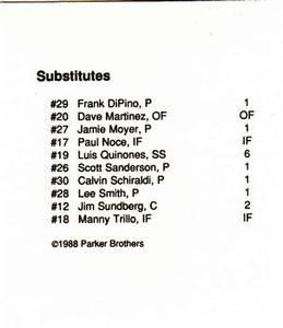 1988 Parker Bros. Starting Lineup Talking Baseball Chicago Cubs #NNO Starting Lineup Batting Order Back
