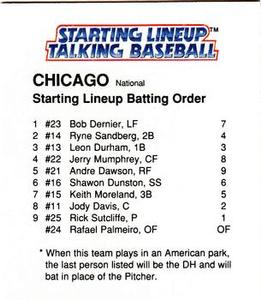 1988 Parker Bros. Starting Lineup Talking Baseball Chicago Cubs #NNO Starting Lineup Batting Order Front