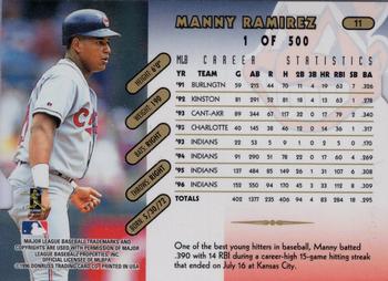 1997 Donruss - Press Proofs Gold #11 Manny Ramirez Back