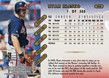1997 Donruss - Press Proofs Gold #144 Ryan Klesko Back