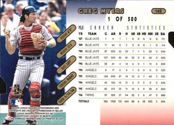 1997 Donruss - Press Proofs Gold #148 Greg Myers Back