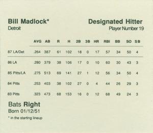 1988 Parker Bros. Starting Lineup Talking Baseball Detroit Tigers #19 Bill Madlock Back