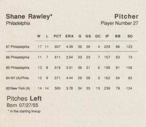 1988 Parker Bros. Starting Lineup Talking Baseball Philadelphia Phillies #27 Shane Rawley Back