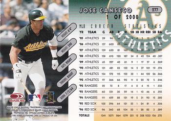 1997 Donruss - Press Proofs Silver #277 Jose Canseco Back