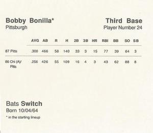 1988 Parker Bros. Starting Lineup Talking Baseball Pittsburgh Pirates #24 Bobby Bonilla Back