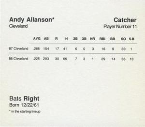 1988 Parker Bros. Starting Lineup Talking Baseball Cleveland Indians #11 Andy Allanson Back