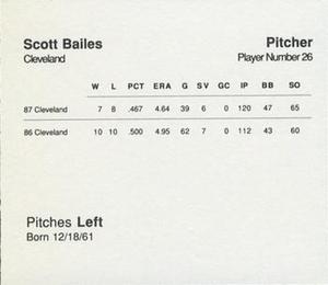 1988 Parker Bros. Starting Lineup Talking Baseball Cleveland Indians #26 Scott Bailes Back