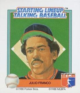 1988 Parker Bros. Starting Lineup Talking Baseball Cleveland Indians #16 Julio Franco Front