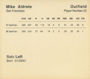 1988 Parker Bros. Starting Lineup Talking Baseball San Francisco Giants #23 Mike Aldrete Back