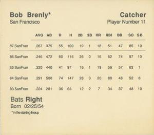 1988 Parker Bros. Starting Lineup Talking Baseball San Francisco Giants #11 Bob Brenly Back