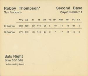 1988 Parker Bros. Starting Lineup Talking Baseball San Francisco Giants #14 Robby Thompson Back