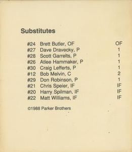 1988 Parker Bros. Starting Lineup Talking Baseball San Francisco Giants #NNO Starting Lineup Batting Order Back