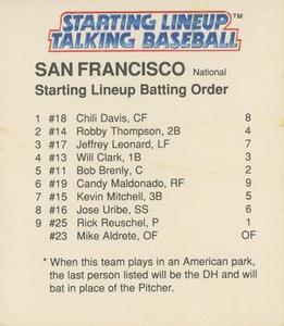 1988 Parker Bros. Starting Lineup Talking Baseball San Francisco Giants #NNO Starting Lineup Batting Order Front