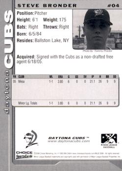 2006 Choice Daytona Cubs #04 Steve Bronder Back