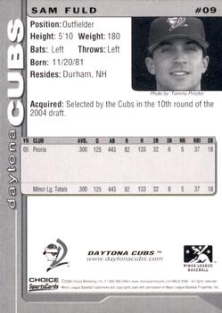 2006 Choice Daytona Cubs #09 Sam Fuld Back