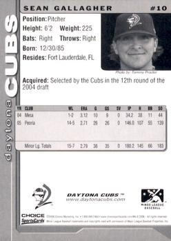 2006 Choice Daytona Cubs #10 Sean Gallagher Back