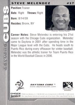 2006 Choice Daytona Cubs #17 Steve Melendez Back