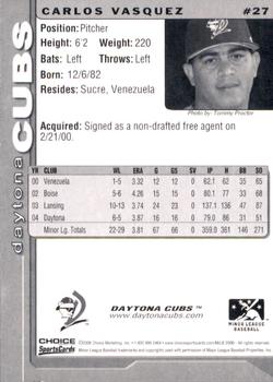 2006 Choice Daytona Cubs #27 Carlos Vasquez Back