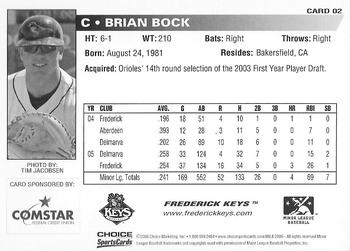 2006 Choice Frederick Keys SGA #02 Brian Bock Back