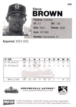 2006 Choice Greeneville Astros #06 Steve Brown Back