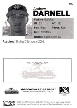 2006 Choice Greeneville Astros #09 Andrew Darnell Back