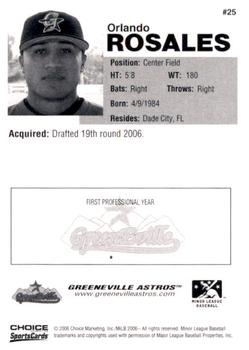 2006 Choice Greeneville Astros #25 Orlando Rosales Back