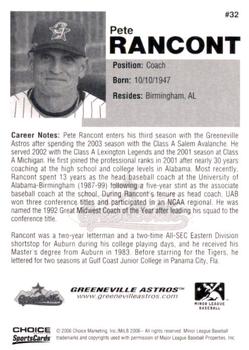 2006 Choice Greeneville Astros #32 Pete Rancont Back